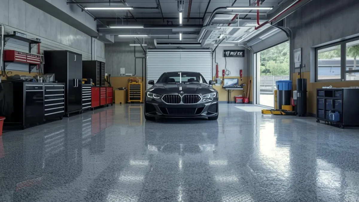 Luxury residential garage with epoxy flake coating