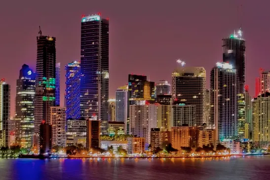 a city skyline at night