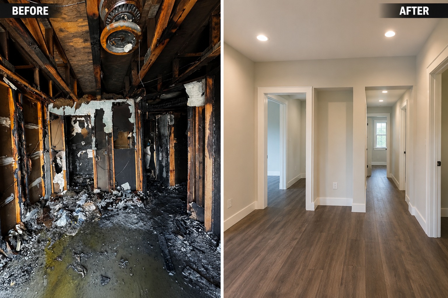 PNW Prestige fire restoration services Portland OR — smoke and soot cleanup inside residential home