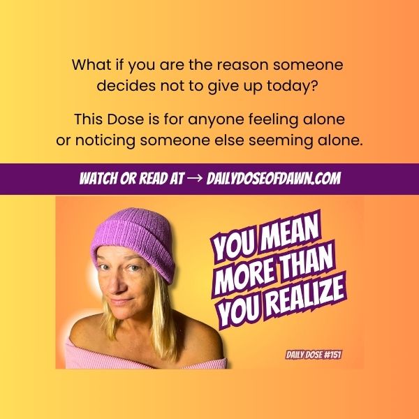 Resilience coach Dawn Super in white knit beanie and pink ribbed sweater with serious, direct expression against orange gradient background with bold purple and pink text "SOCIAL MEDIA IS MEDICINE" promoting Daily Dose content about using social media as mental health tool for people with health limitations and chronic illness.