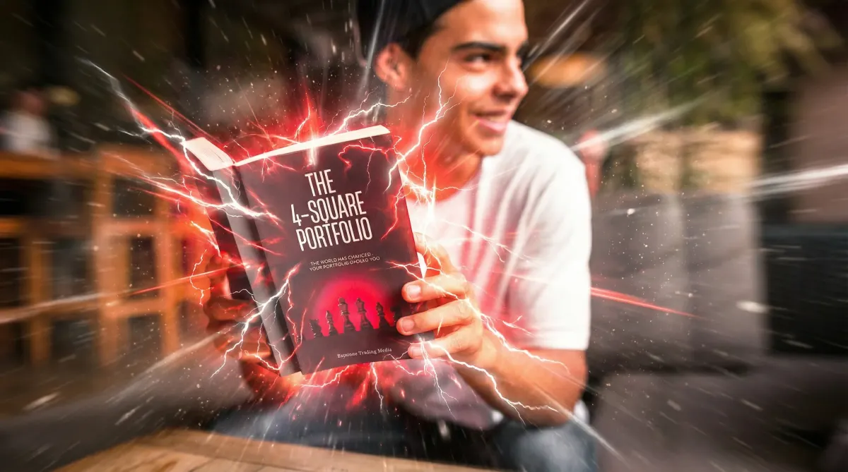 Man Reading the Four Square Portfolio E-Book Red Electrified