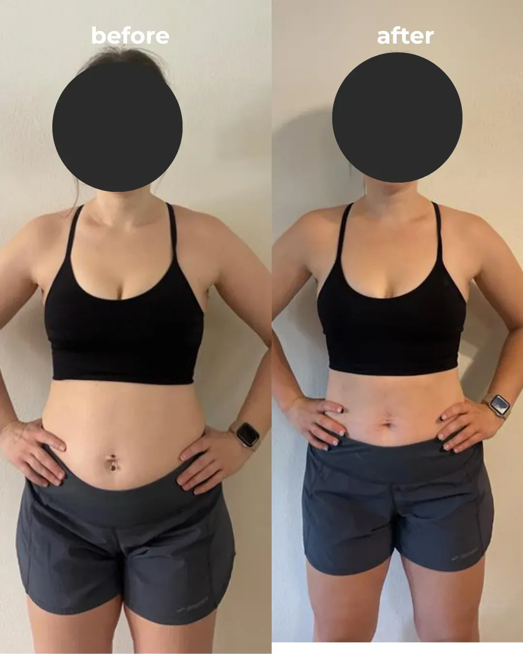Body recomp transformation photo with side by side