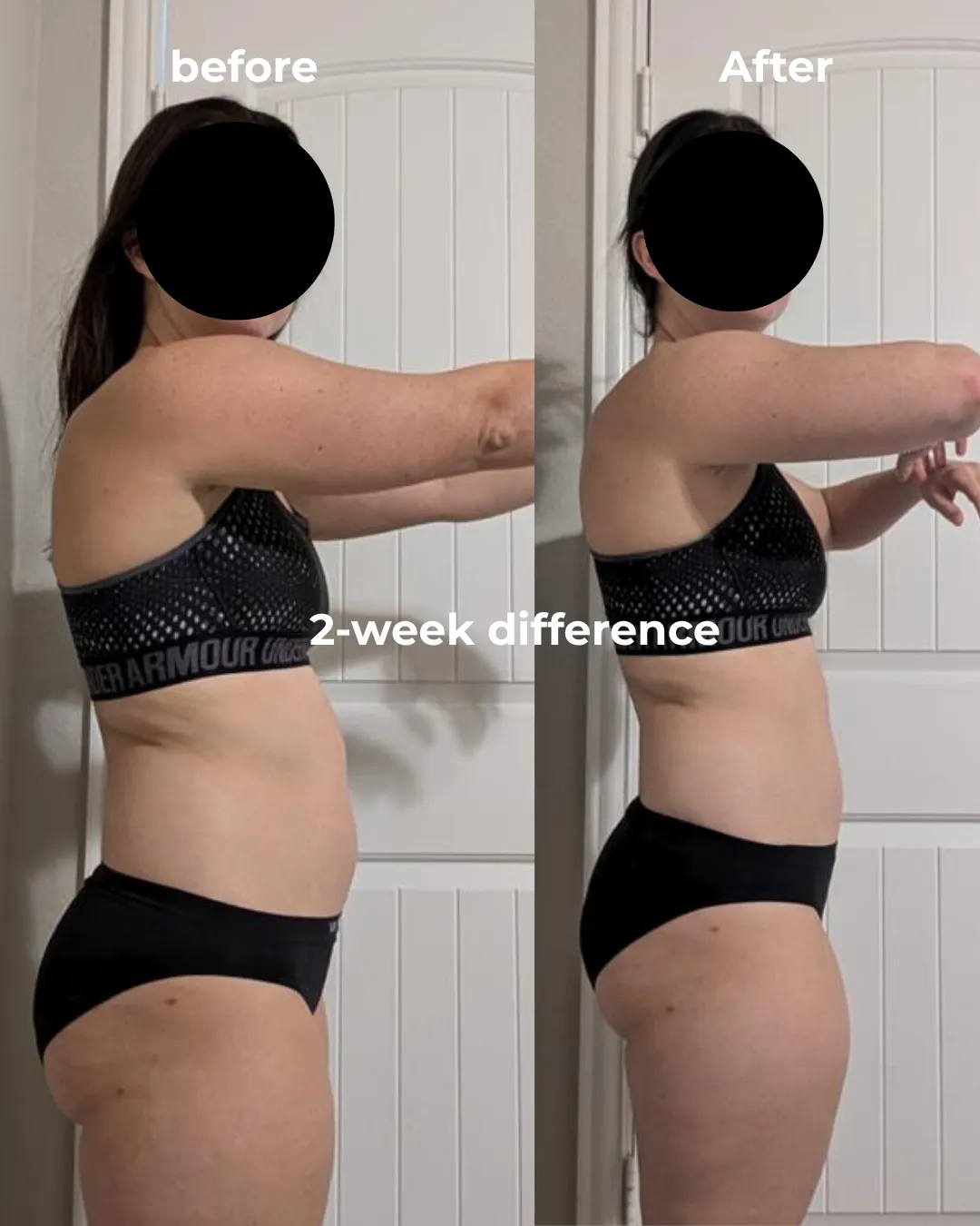 Body recomp transformation photo with side by side