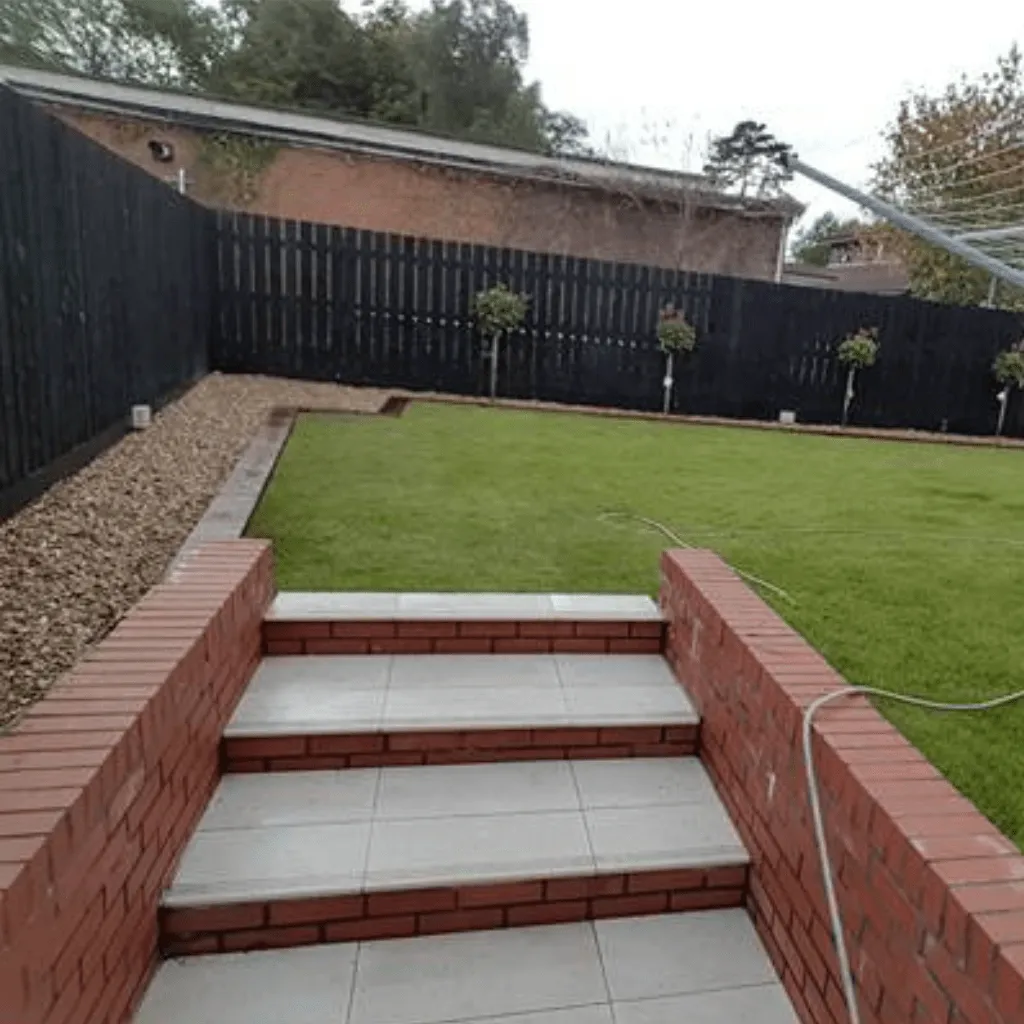 Black fence and stone edge boarder that has been installed in Cardiff by LK Landscapes