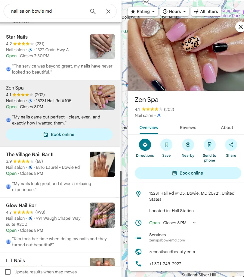 example for Google's Book Online button on Google business profile