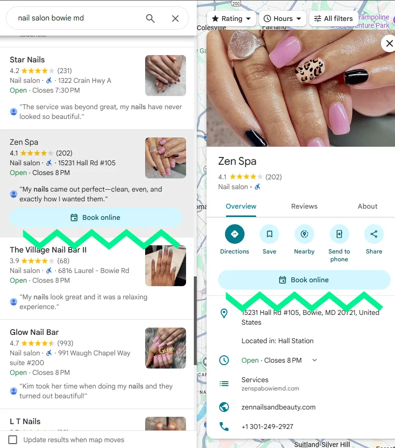 example for Google's Book Online button on Google business profile