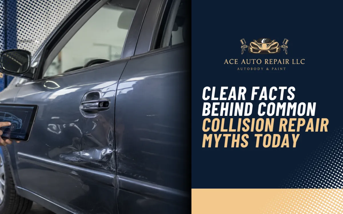 Technician explaining collision repair myths after a car accident