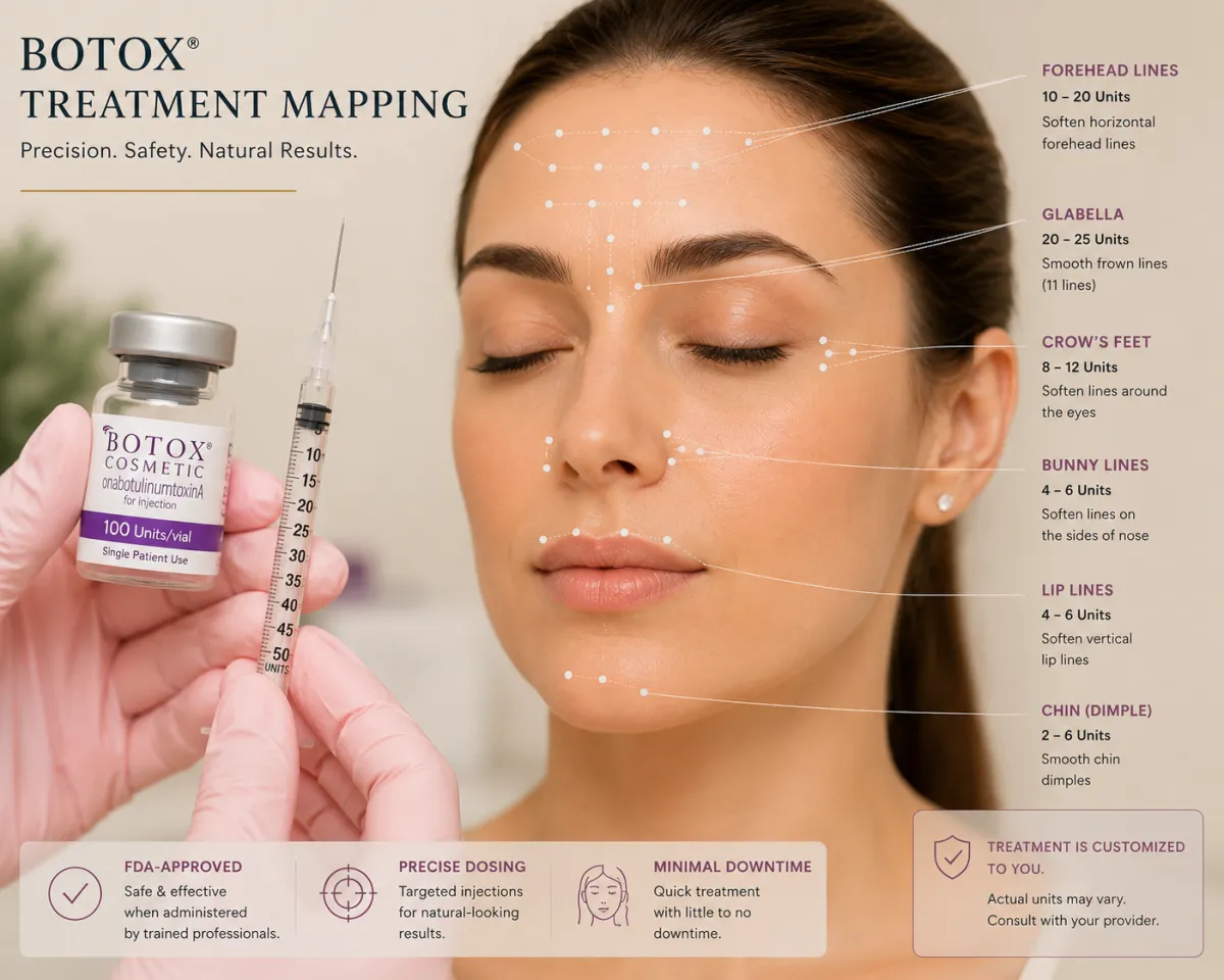 Botox syringe close-up with treatment mapping
