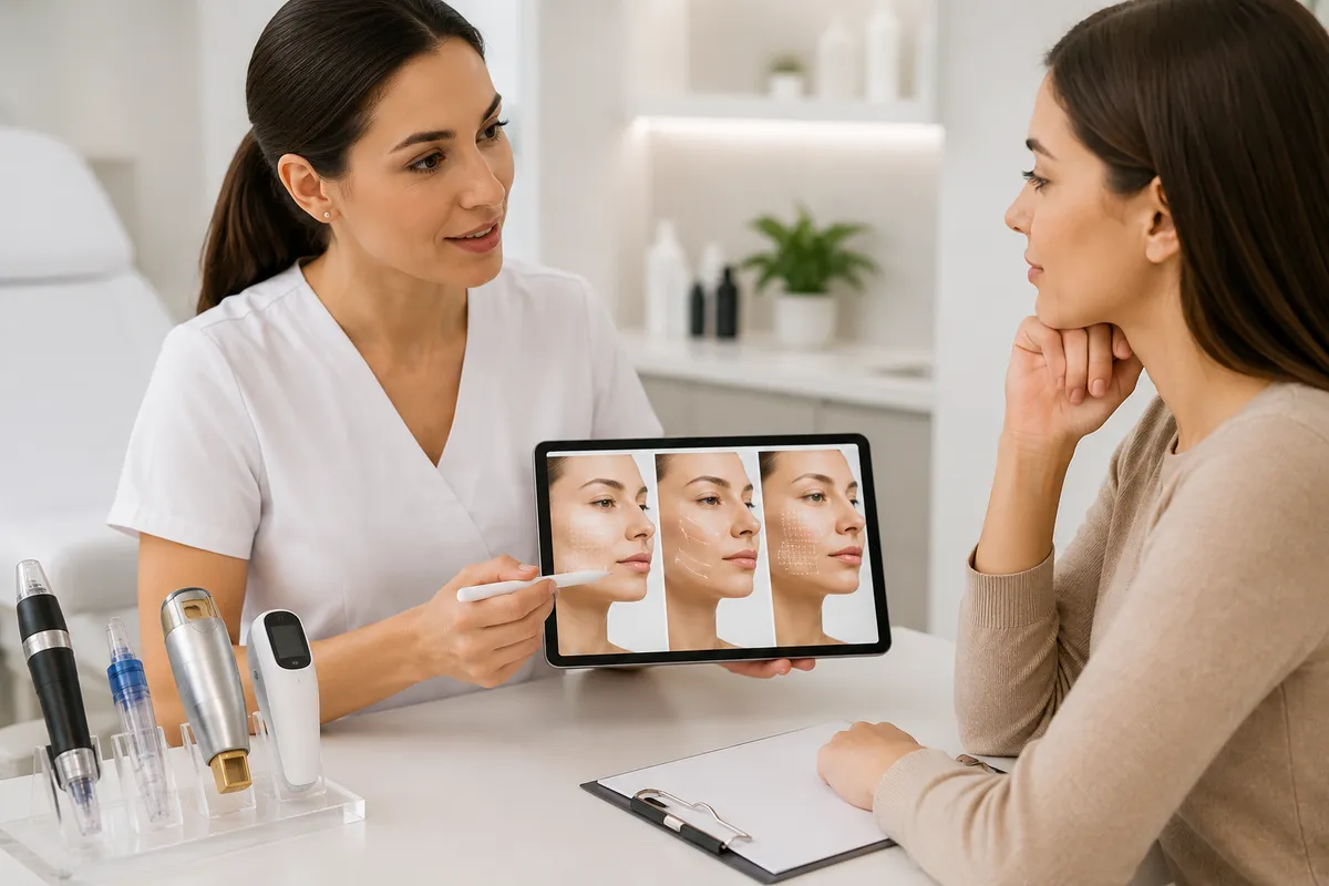 Skin tightening consultation comparing Forma Morpheus8 and fractional microneedling at ME MEDSPA in Monterey Park CA