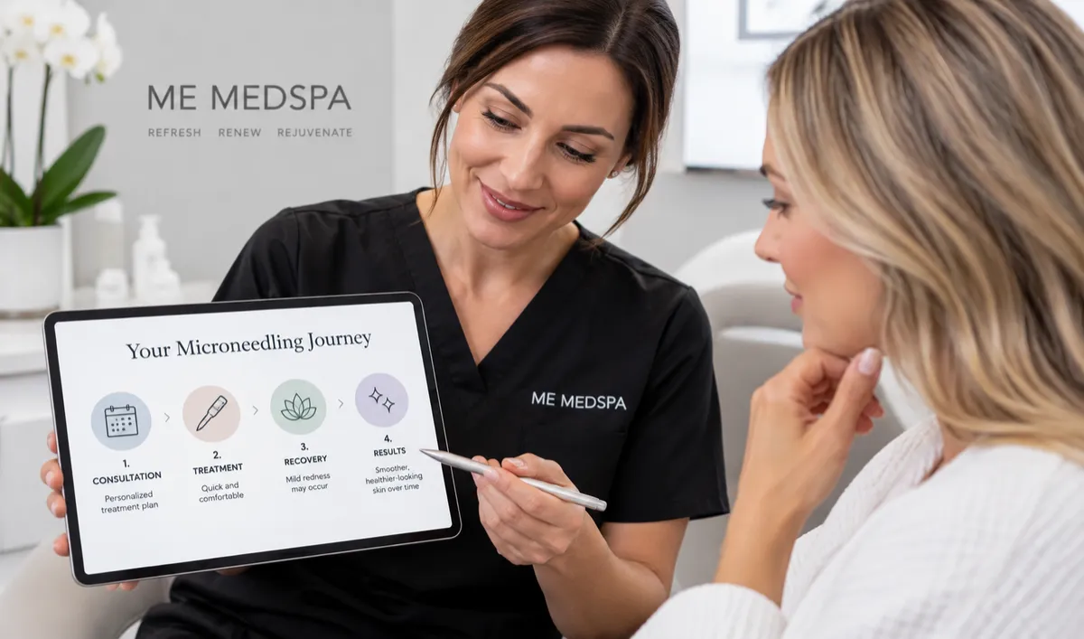 Woman receiving fractional microneedling on the cheek during a personalized skin rejuvenation treatment