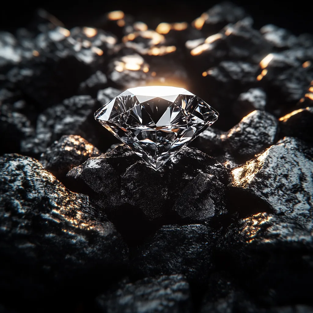 Ein funkelnder Diamant, der auf einem Haufen Kohle liegt und für außergewöhnliche Qualität und Einzigartigkeit steht.