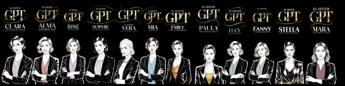 Skizze von 12 KI-Sisters im High-Fashion-Illustration-Stil