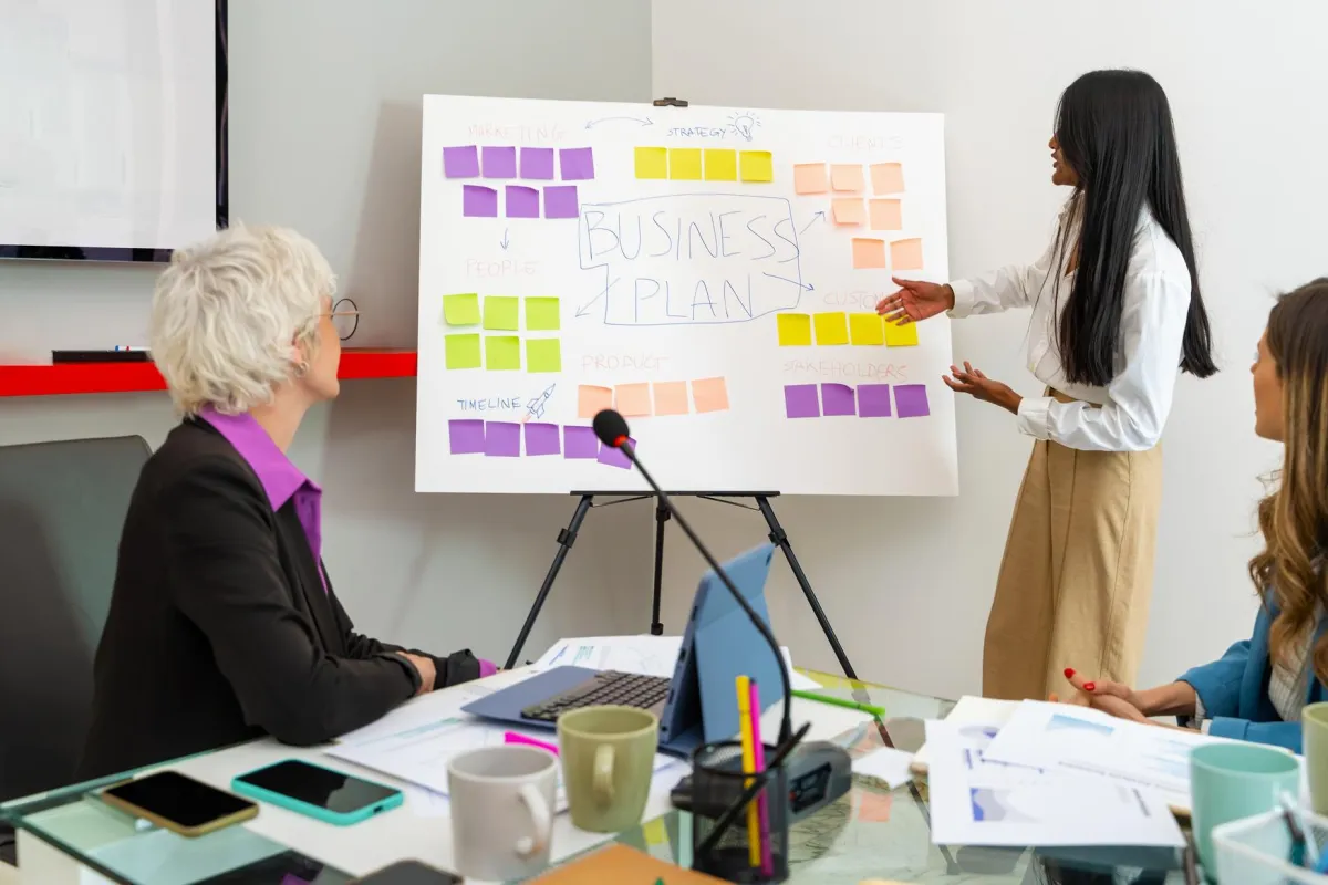 printed sticky notes glued on board