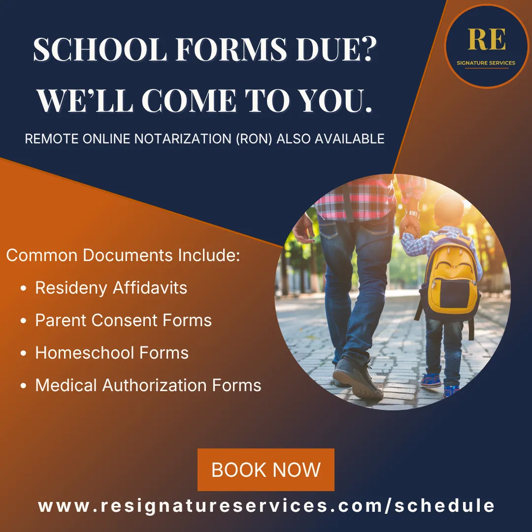 Mobile notary for school forms and residency affidavits in New Jersey from RE Signature Services