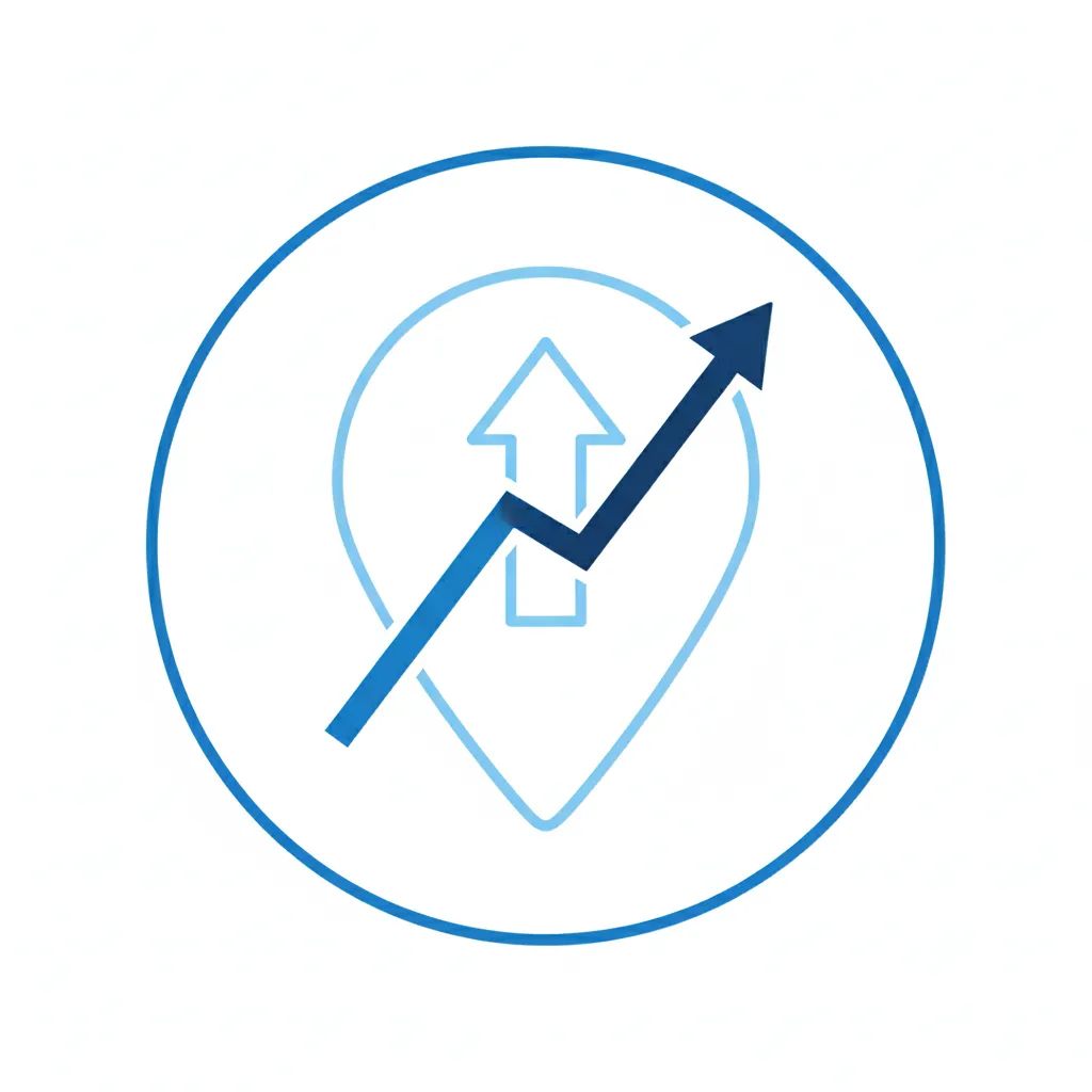 Local search visibility icon showing location pin with upward trending graph representing 312% visibility increase