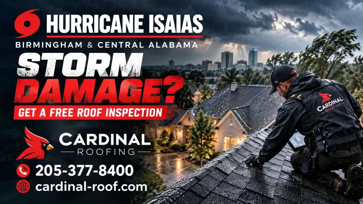 Cardinal Roofing storm damage inspections — free roof inspection in Birmingham and Central Alabama