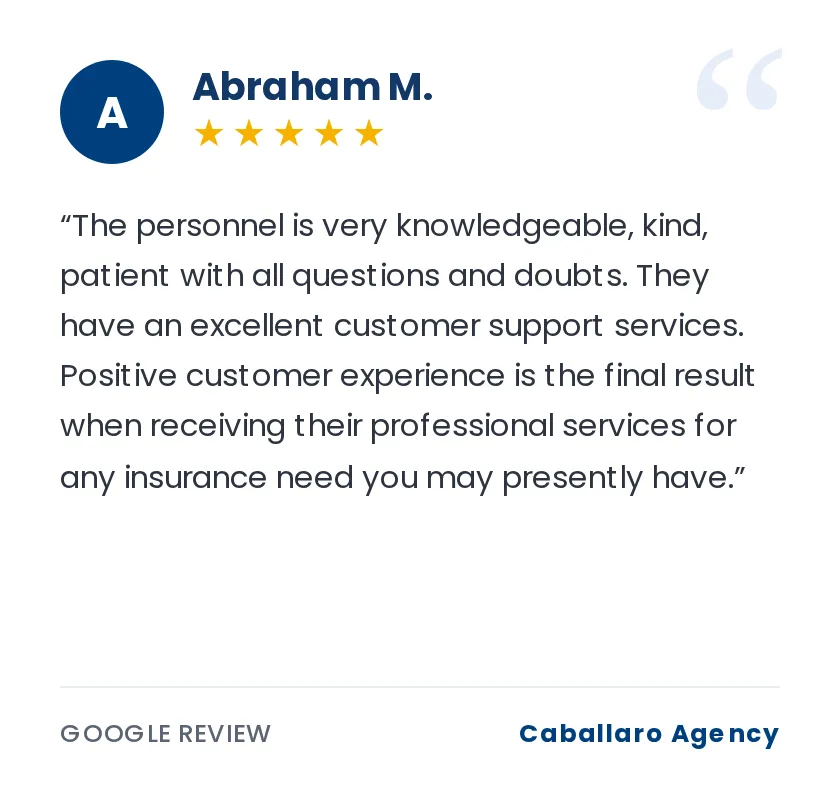 Google review from Ryan for Caballaro Agency, Houston insurance agency