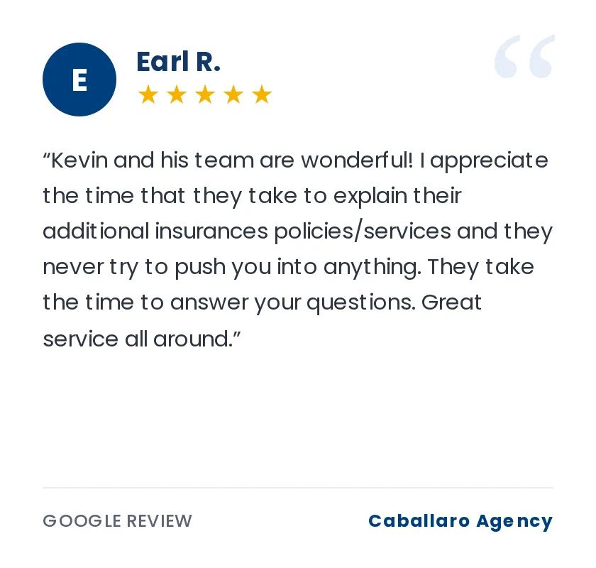 Google review from Earl for Caballaro Agency, Houston insurance agency