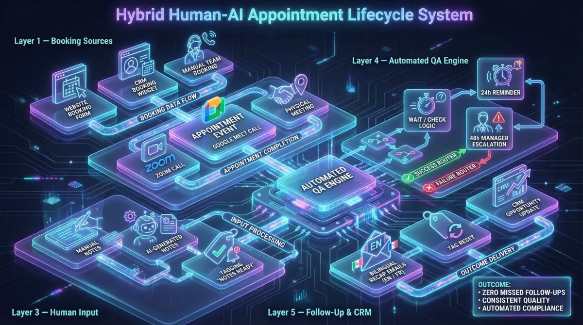SaaS architecture diagram showing organizations, content spaces, API integrations, content generation workflows, and credit-based usage system.