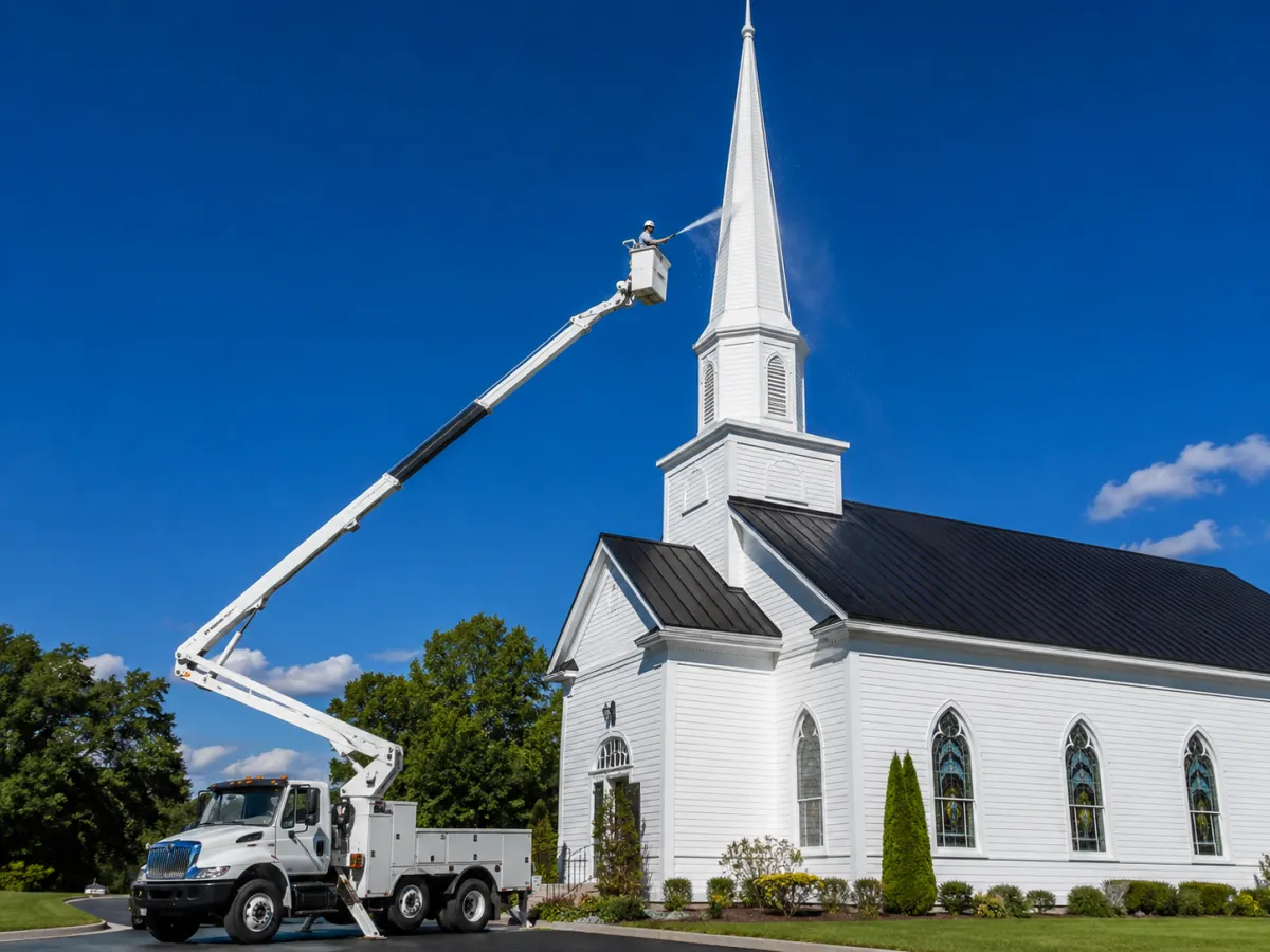 Church steeple cleaning by Missions Pressure Washing in Jacksonville, FL