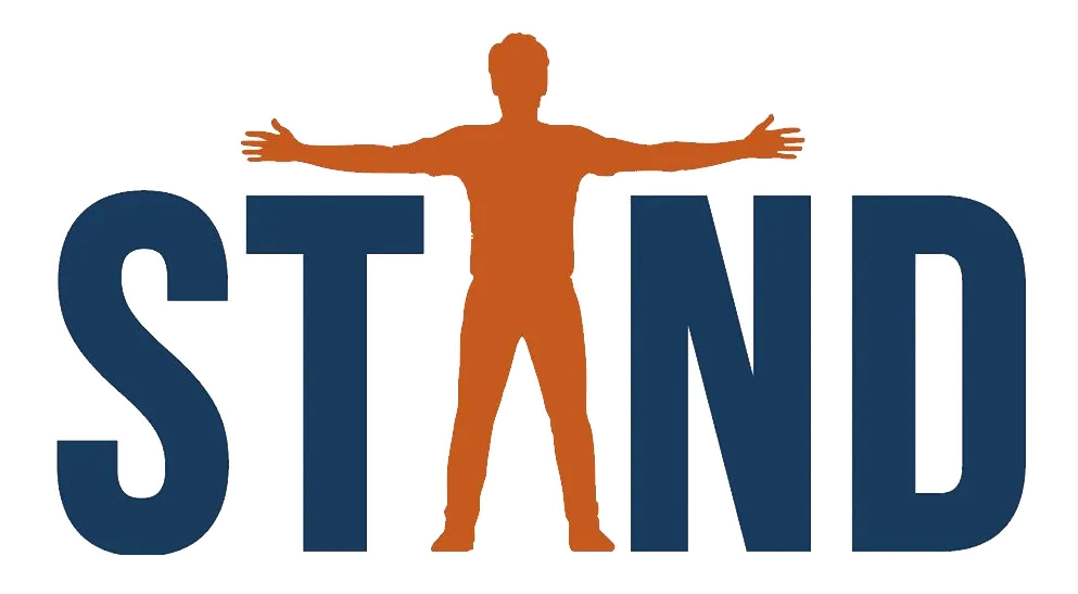 Standing Men Last logo with a figure standing between the letters of the word “STAND.”