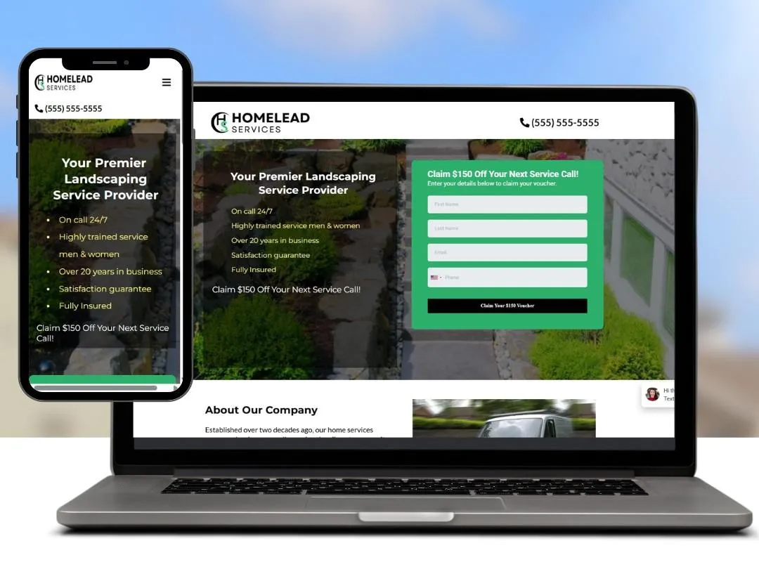 GreenEdge Clean 1-page Lead-Ready Site for landscapers with chat and phone, ready in 7 days.