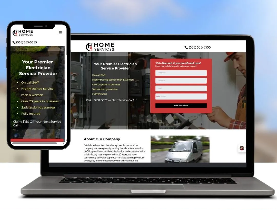 Redboltbold 1-page Lead-Ready Site for remodelers with live chat and phone, completed in 7 days.