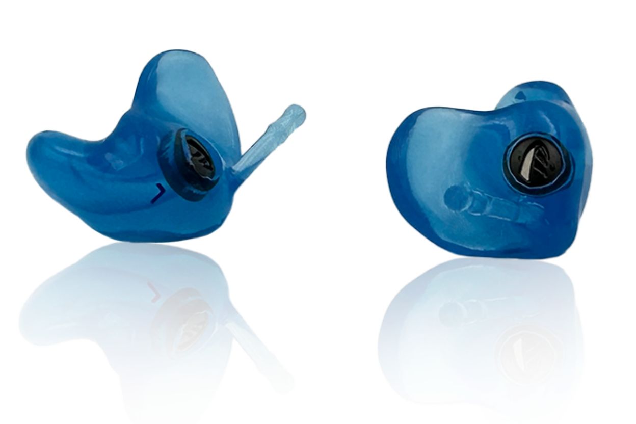 a pair of blue custom earplugs
