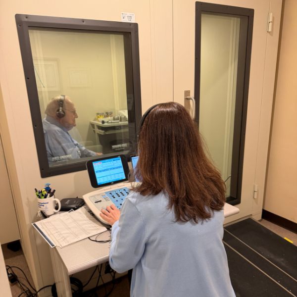 man taking a hearing test