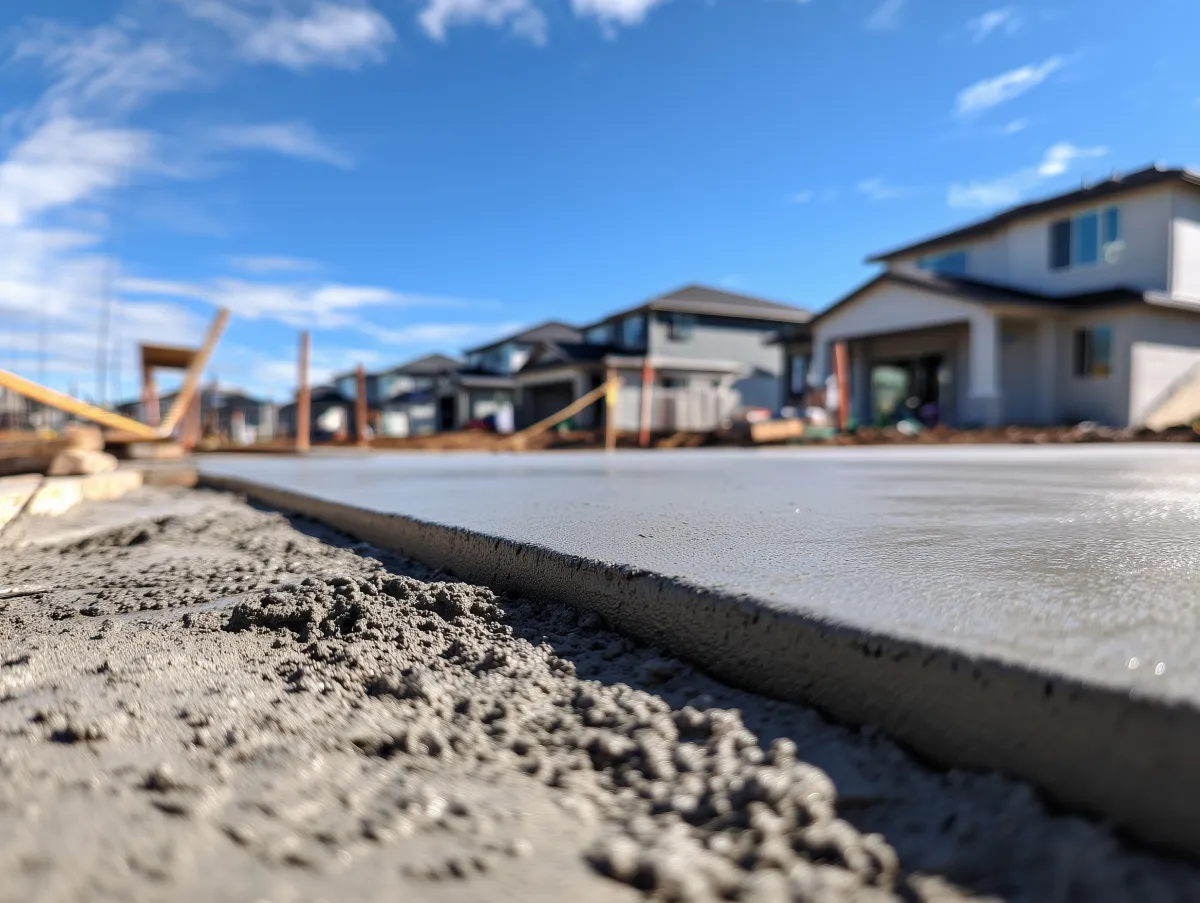 Smooth concrete slab poured for new home construction