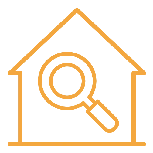 magnifying glass inside house icon