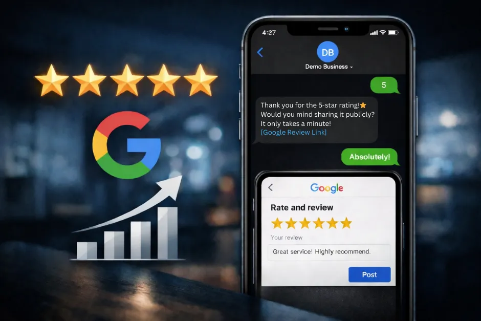 Example showing how review requests can boost a Google rating