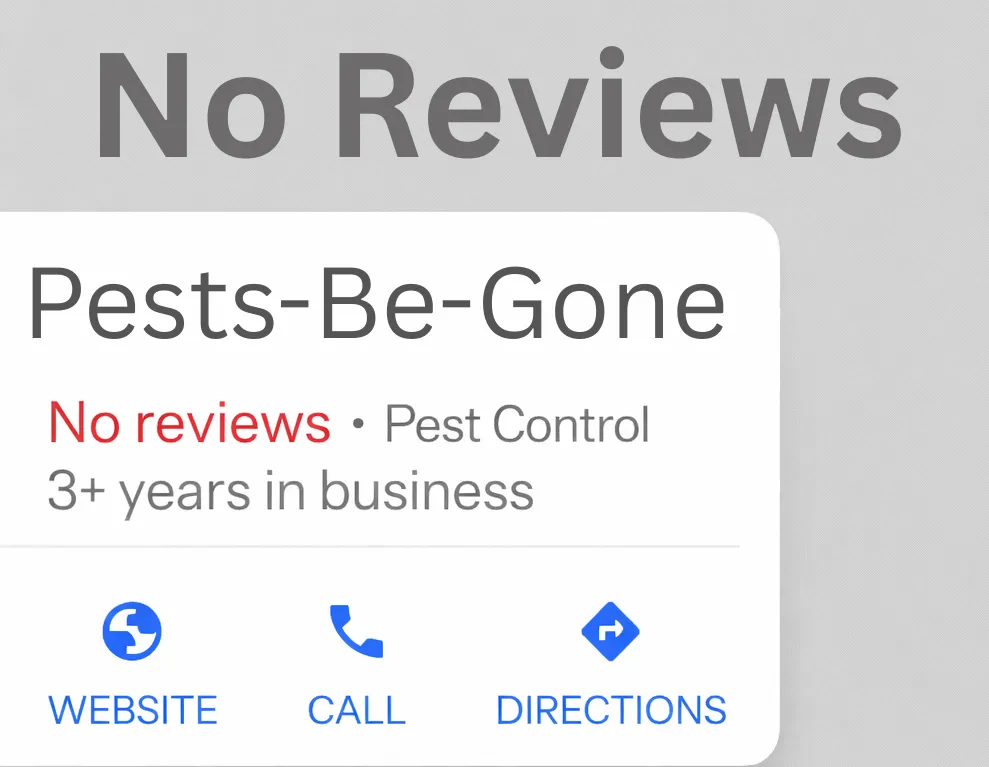 Example photo showing a pest control company with no reviews