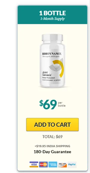 "One bottle of JointGenesis priced at 69 dollars"
