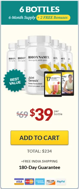"Discounted JointGenesis bottle at 39 dollars per bottle"