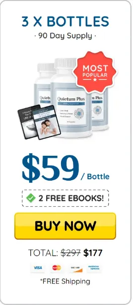 "A pricing graphic showing a bottle of Quietum Plus next to a highlighted price tag that reads '$49 per bottle'."