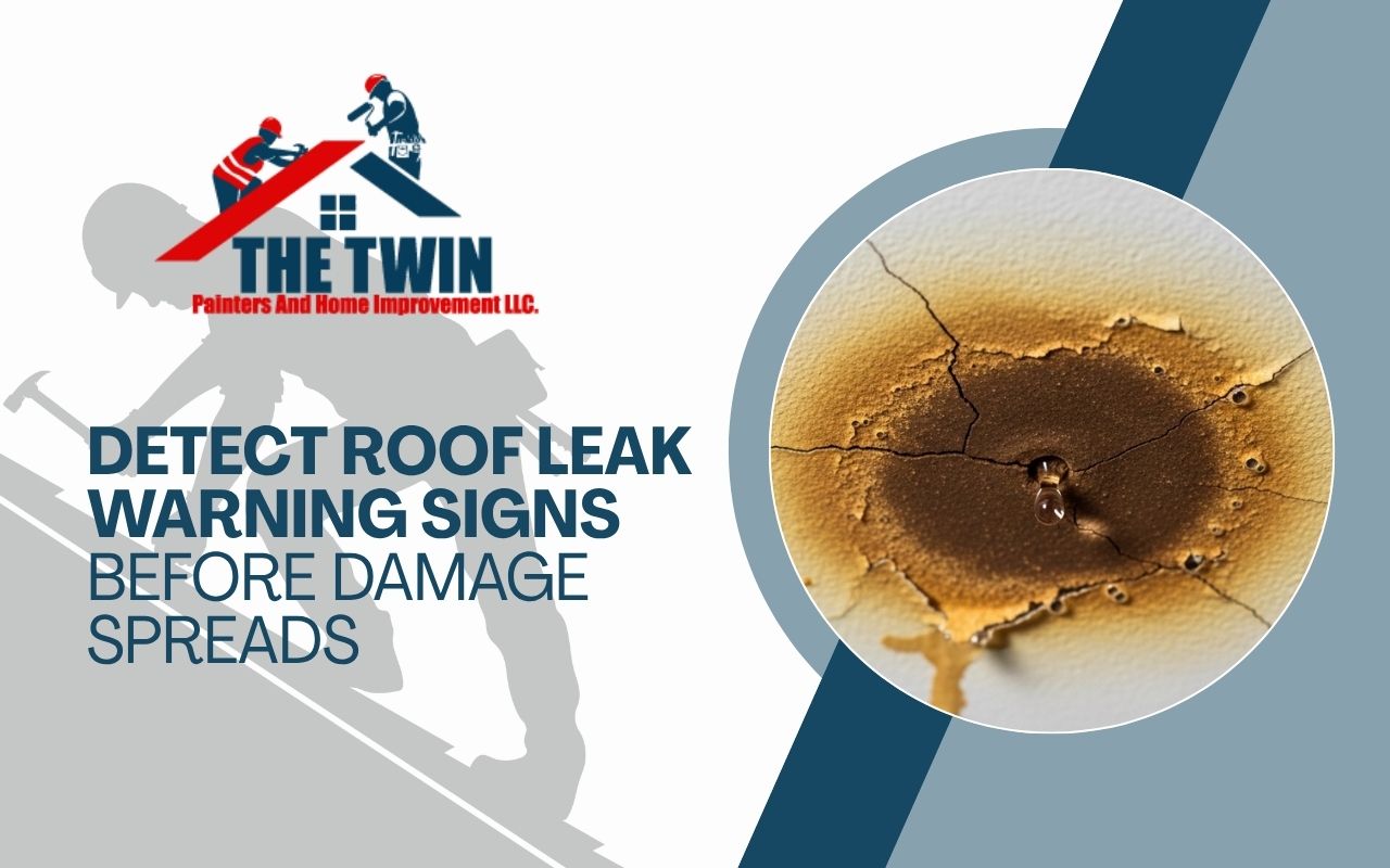 Ceiling stain showing roof leak warning signs inside a home