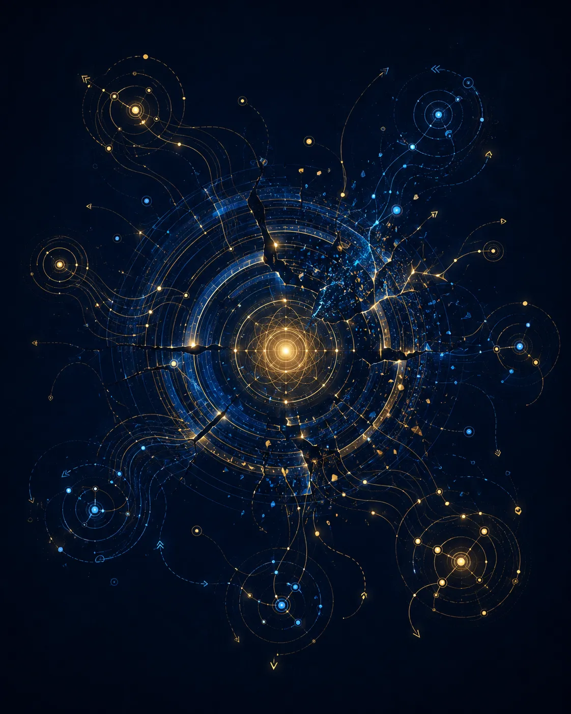 A once-coherent organizational field fragmenting into divergent signals and local clusters