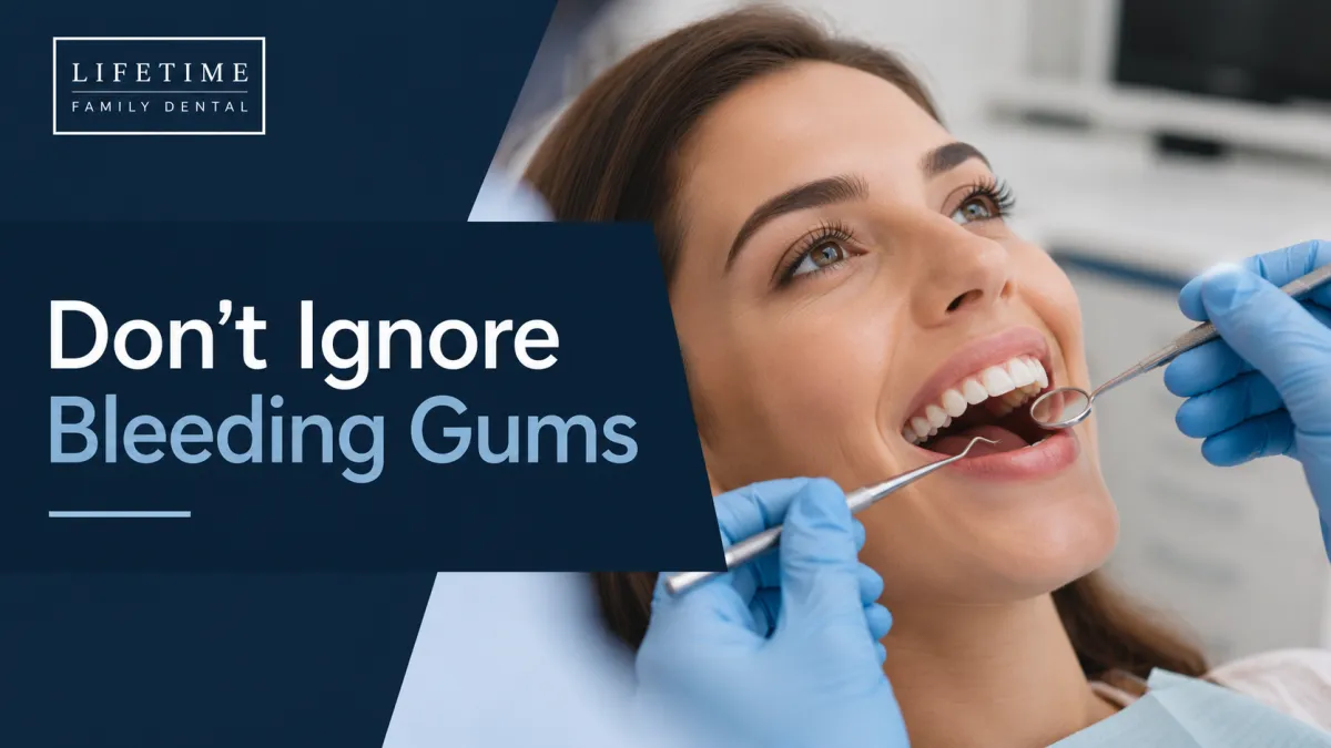 A close-up of healthy gums and teeth during a dental checkup