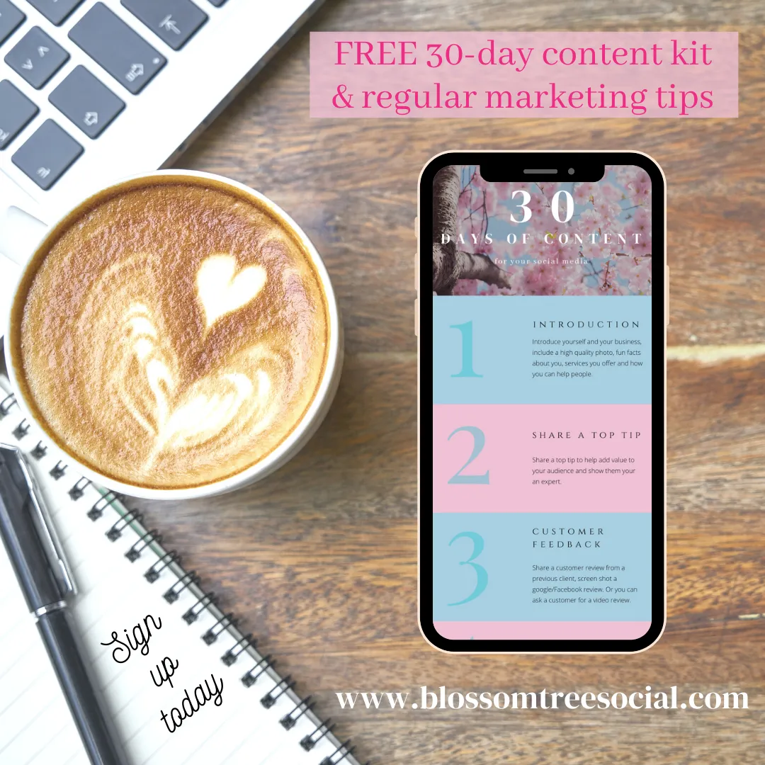 free 30 day conent kit on mobile phone with coffee next to it