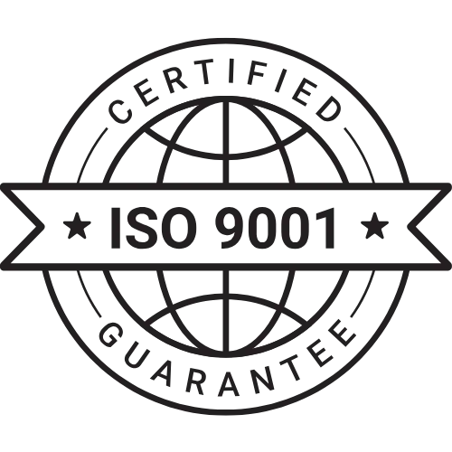 ISO 9001 certified icon representing large-scale production with consistent quality and precision, ensuring adherence to global manufacturing standards.