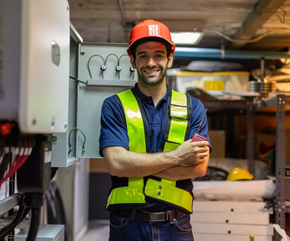 Electrician smiling