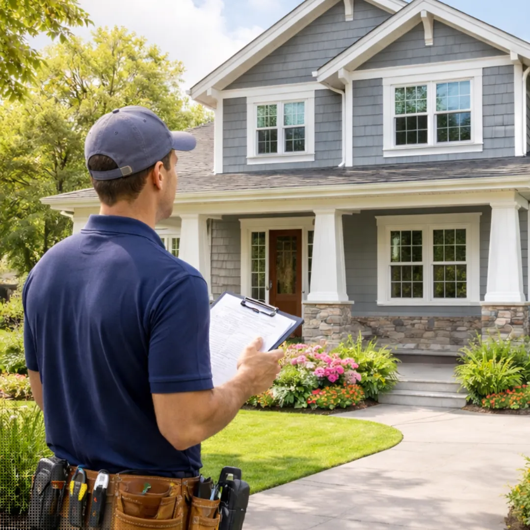 Home inspector conducting a pre-listing inspection at a residential property