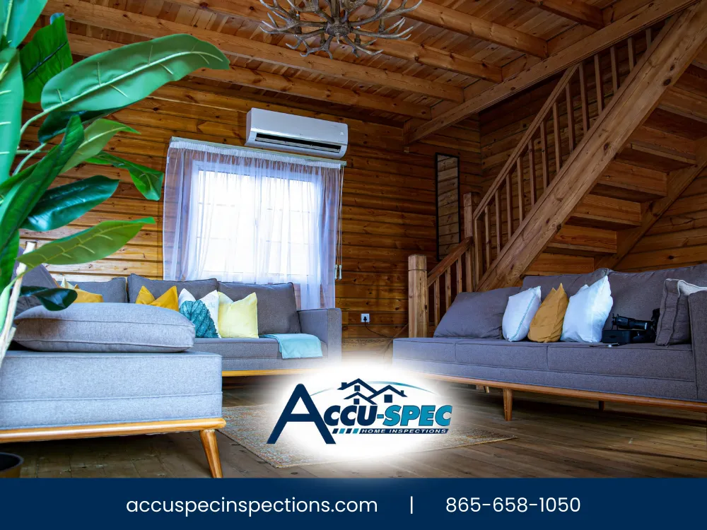 Interior bedroom of a log cabin with wood walls and natural lighting typical of Smoky Mountain vacation cabins