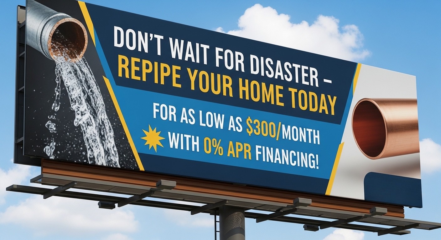 Don’t Wait for Disaster – Repipe Your Home Today for as Low as $300/Month with 0% APR Financing!