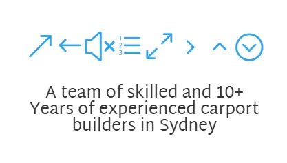 A team of skilled carport builders in Sydney with over 10 years of experience, featuring icons symbolizing expertise and quality service.