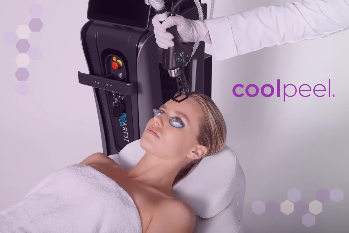 Medical aesthetician performing Tetra PRO CoolPeel CO2 laser treatment for skin resurfacing and anti-aging.