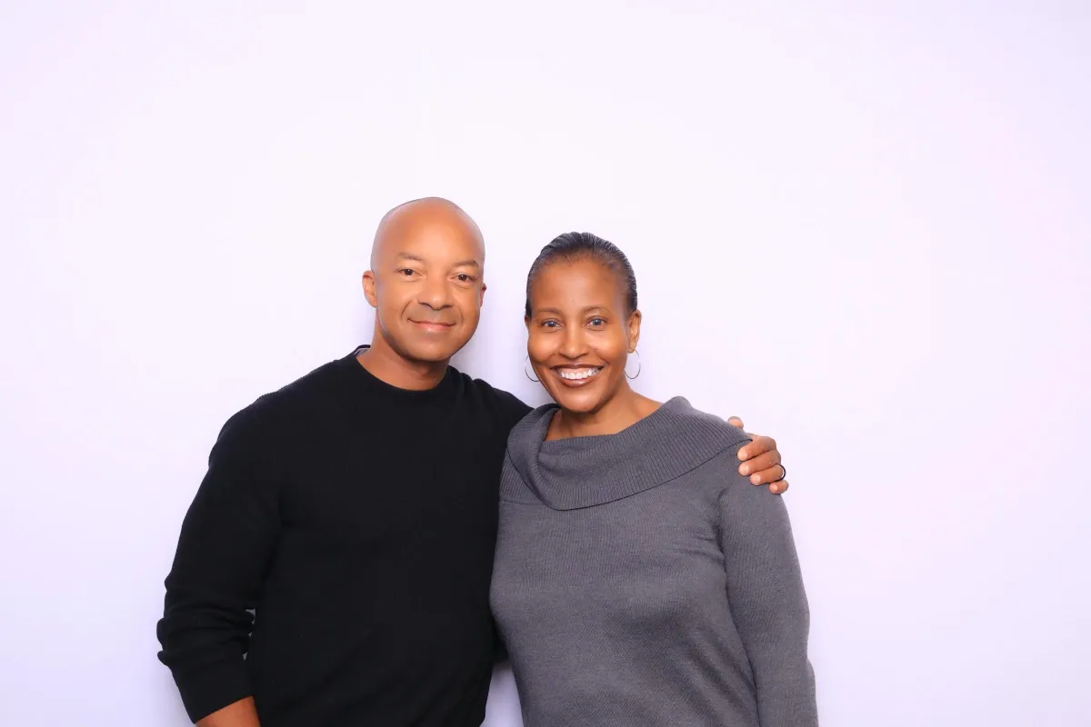 Smiling couple at Premier Event Center’s anniversary captured by Martini Moment Photo Booths Colorado Springs