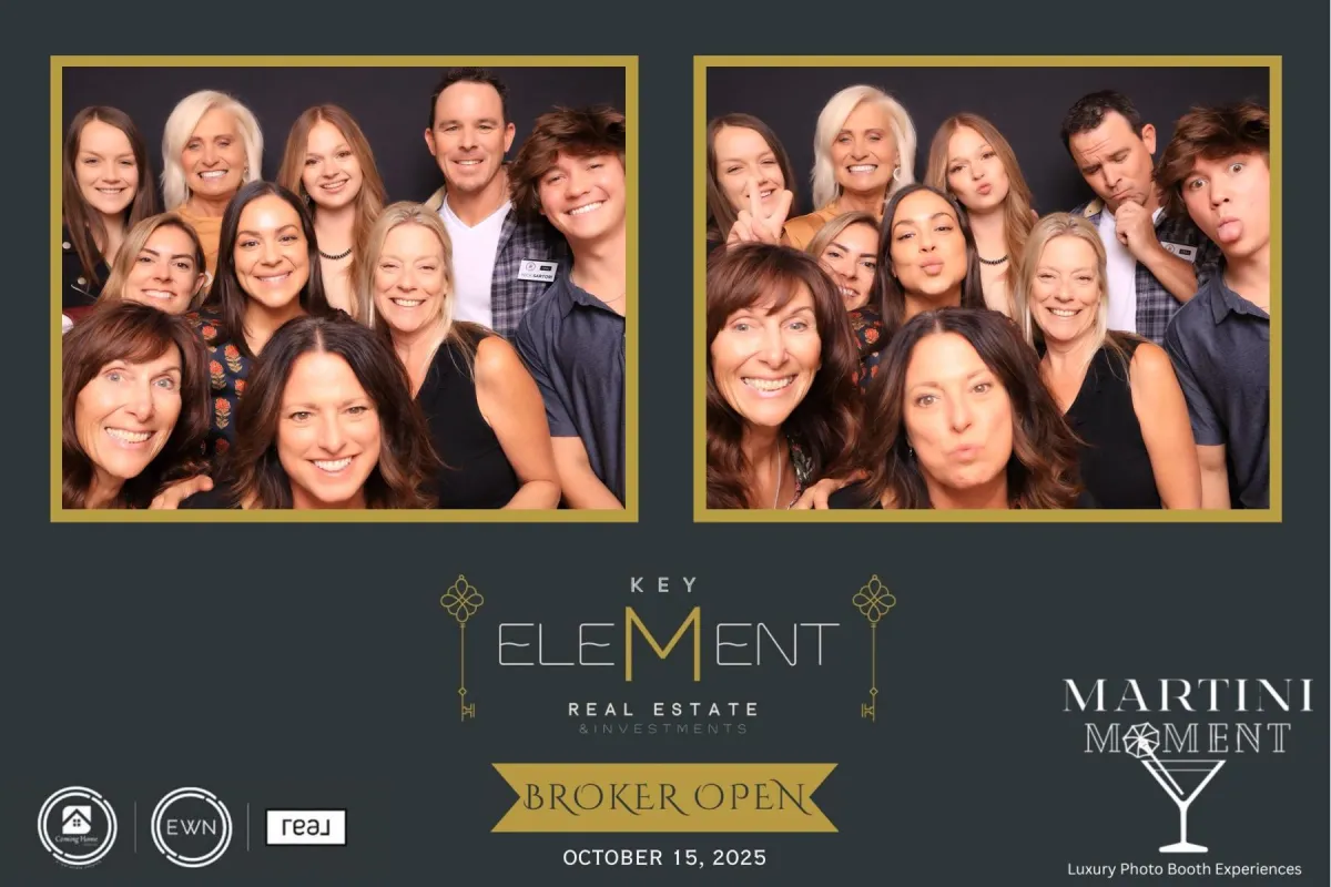 Guests posing with fun props in an elegant photo booth in Colorado Springs