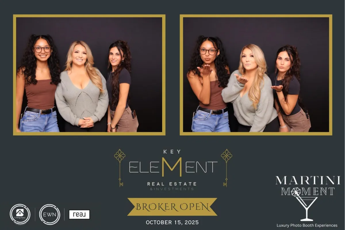 pueblo realtors at a luxury broker open posing in an elegant photo booth in colorado